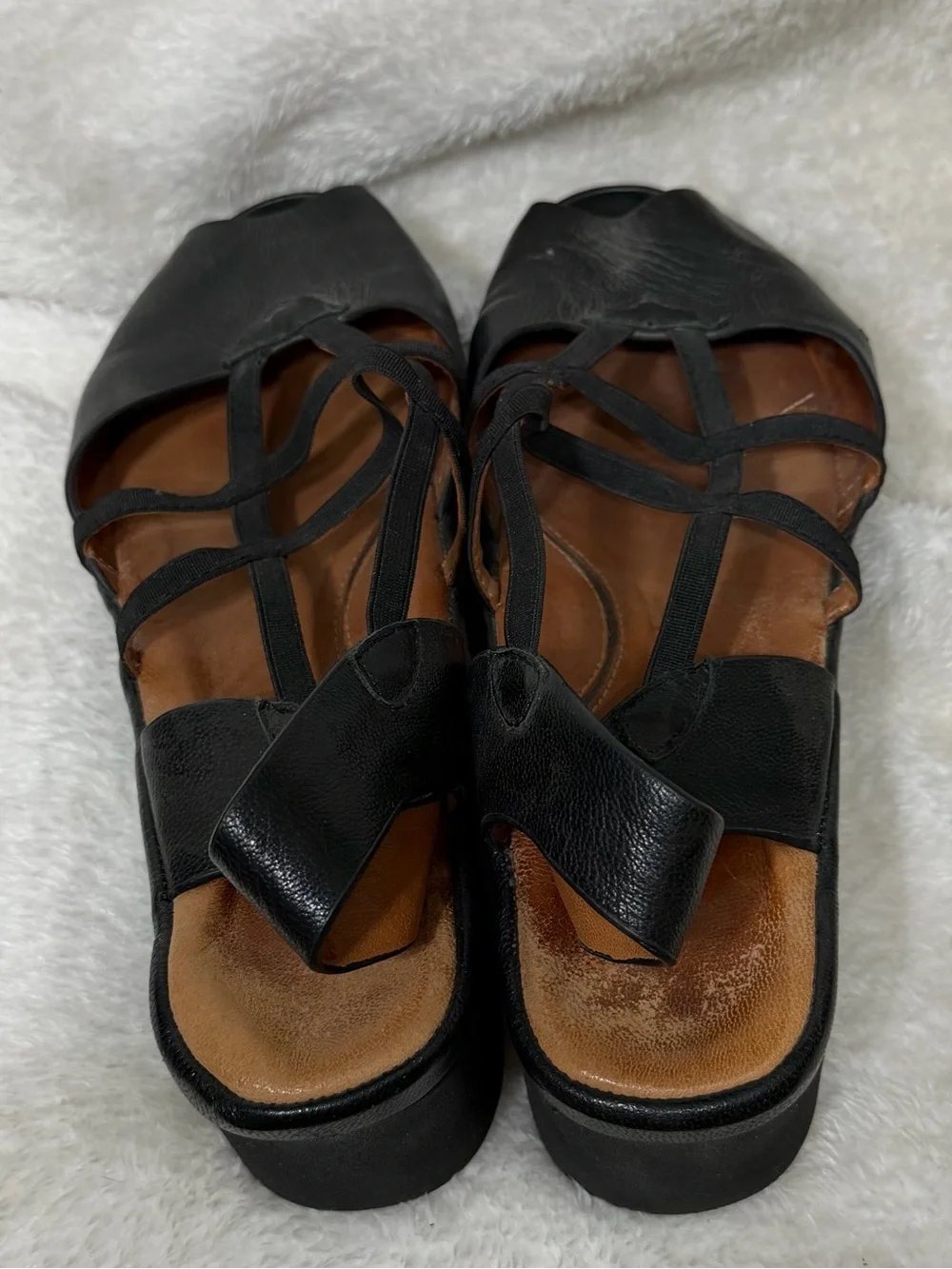 L’amour des pieds Adelais platform wedge sandals in black leather Size 10